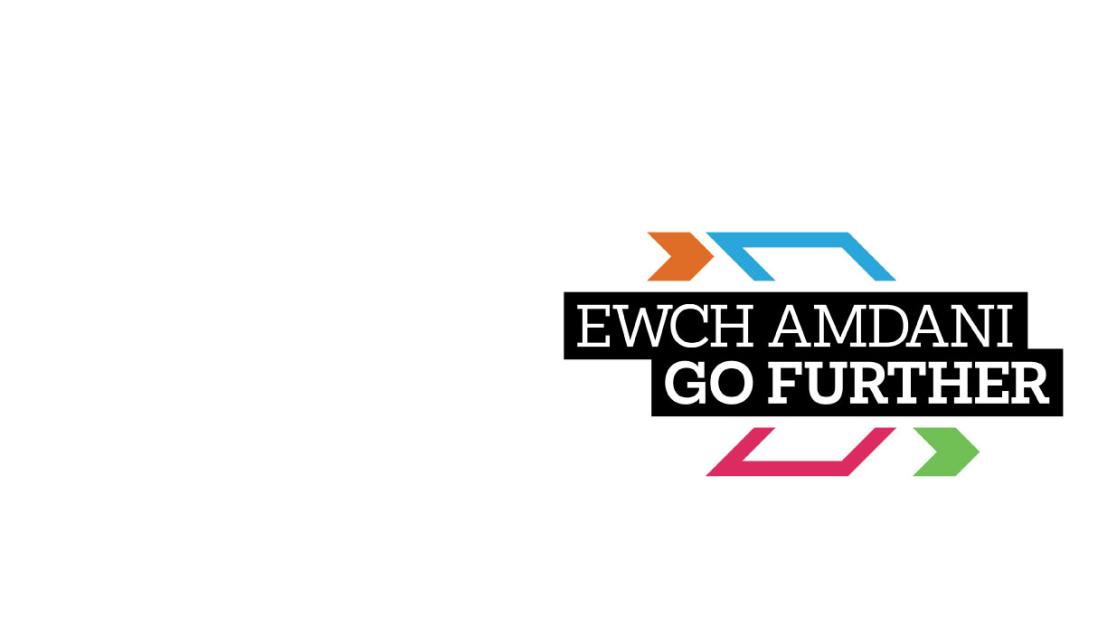 Bilingual Go Further Logo with white text on black background with accent colour elements in green, blue, orange and pink