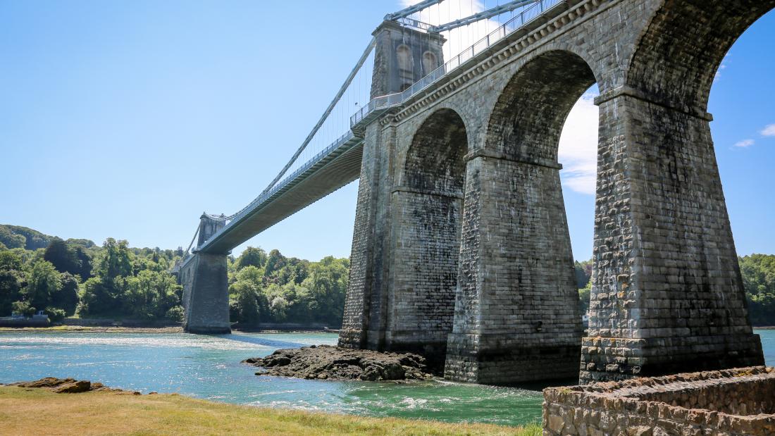 Menai Bridge, taken from the shore of the Mania Straights on Anglesey
