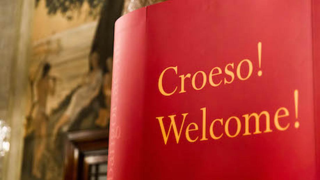 Croeso / Welcome sign at a Bangor University event