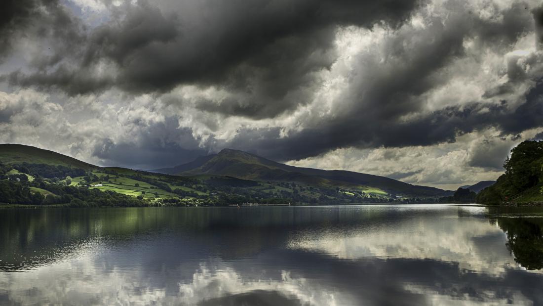Llyn Tegid under an atmospheric cloudy sky