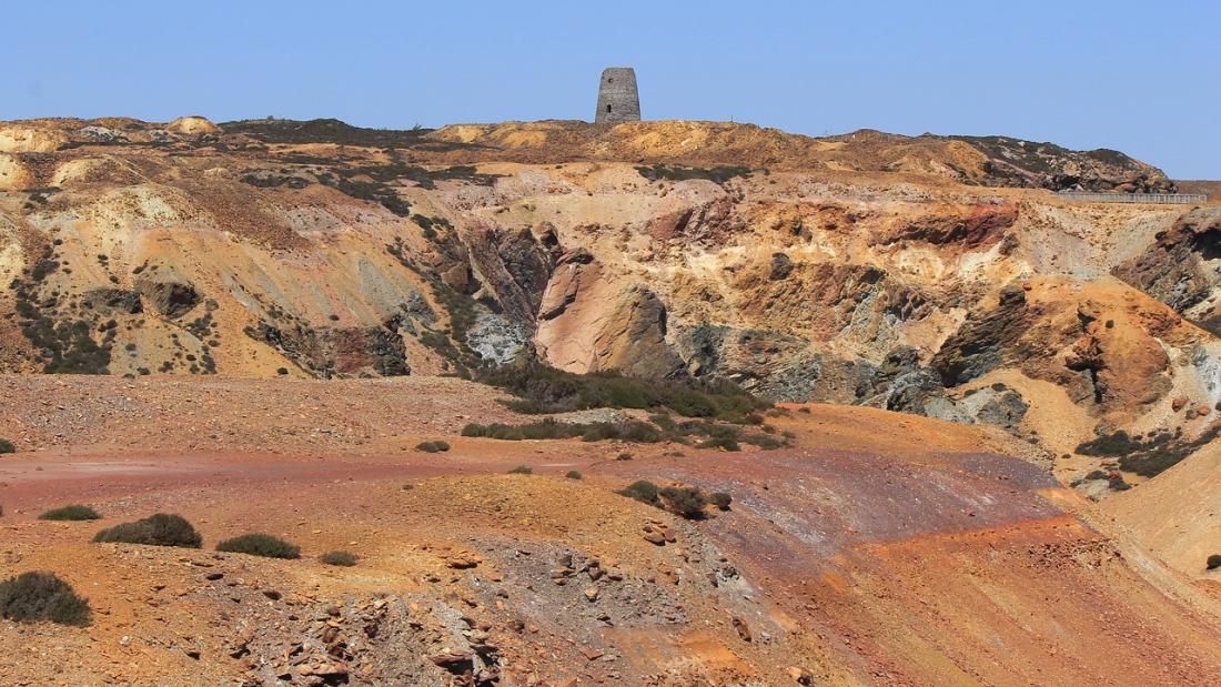  strangely coloured landscape of old copper mine