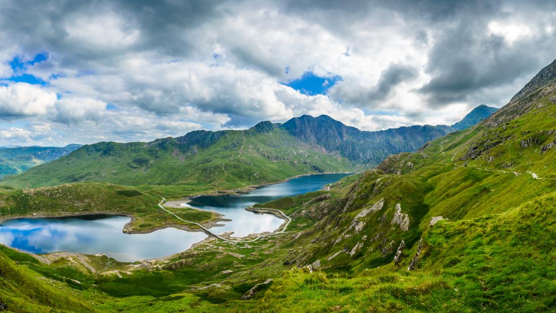 Landscape panorama of Eryri National Park in North Wales