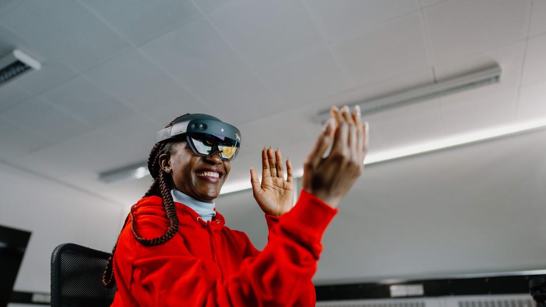 Student wearing a VR headset