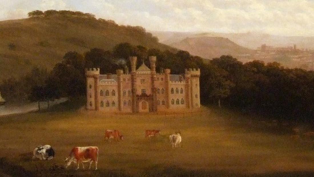 Painting of a country house in a rural setting