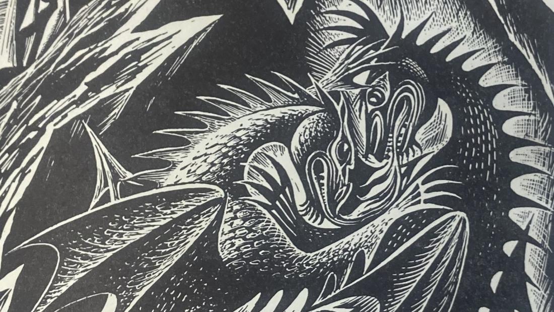 Drawing in Black and white of two dragons