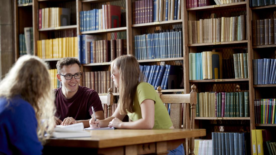 Students working in the library