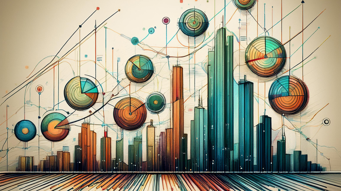 Background image of bar chart with pie charts, sketch appearance