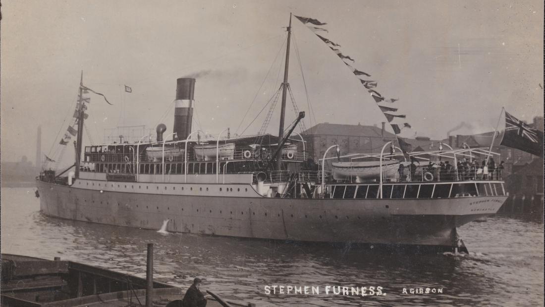 Photo postcard by Gibson featuring the steamer Stephen Furness (1910-1917), cat no. 669301 on www.Shipping-Postcards.com