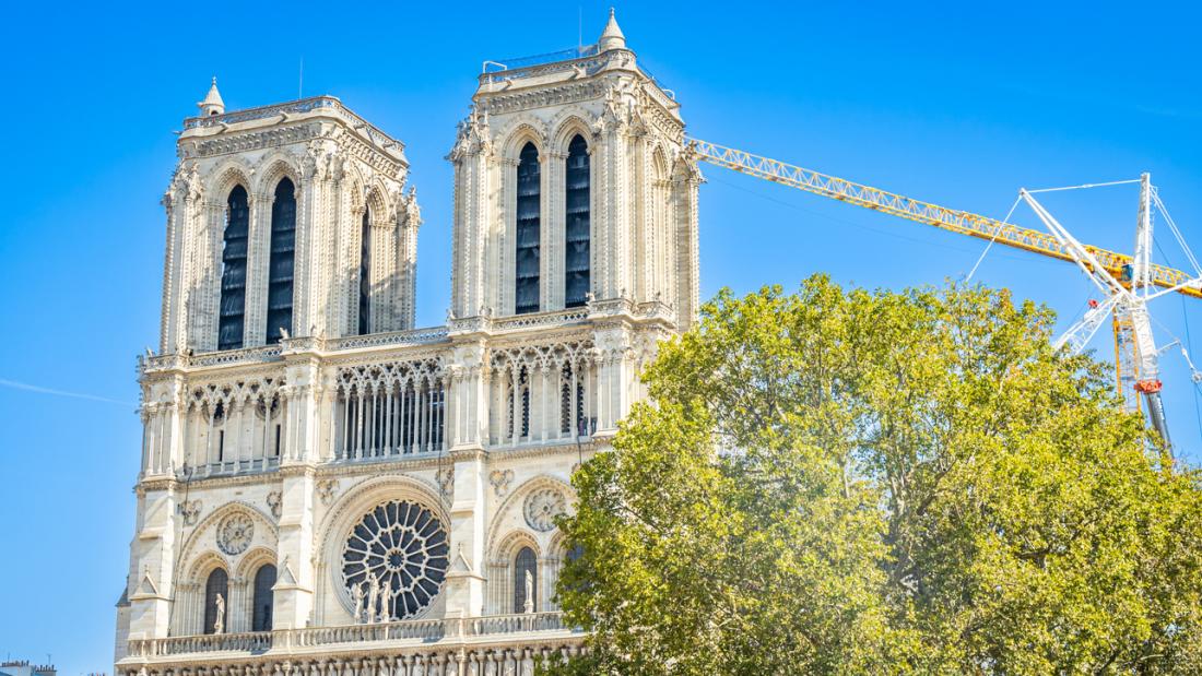  Bell towers of Notre Dame cathedral under construction after the 2019 fire