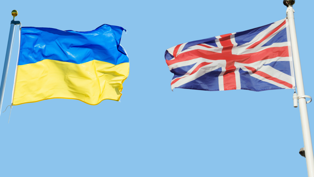 Picture of the Ukrainian and the British flags