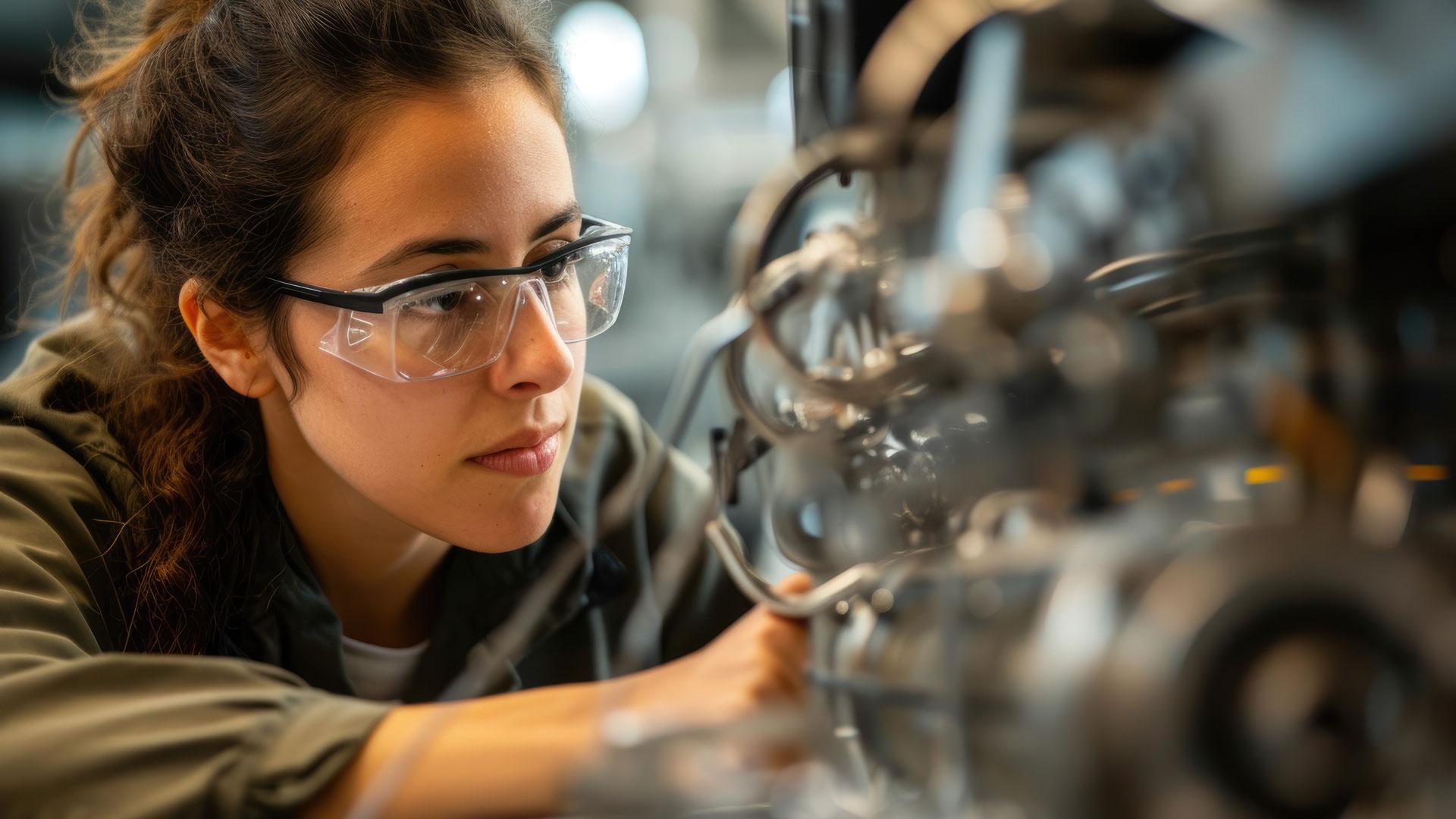 Engineering student working on an engine