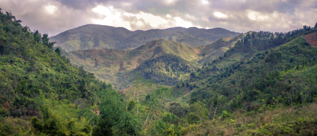 A mountainous forested view in Madagascar.
