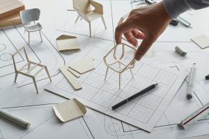 Design sheet of a chair with model build in progress