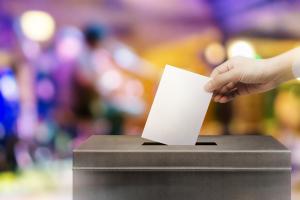 placing a voting paper in a ballot box.