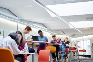 students working in social learning space