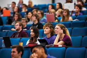 Students in a lecture in Pontio