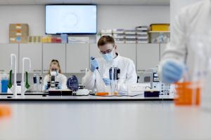 Students working in a laboratory at Bangor University