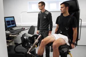 Two students testing the Sport, Health and Excercise Science equipment