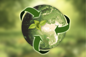 illustration of the earth surrounded by the recycling symbol.