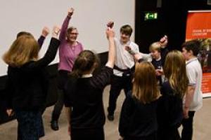 Prof Raluca Radulescu and children from Arthurian Quest day