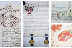 Collage of 4 photos of various manuscript documents