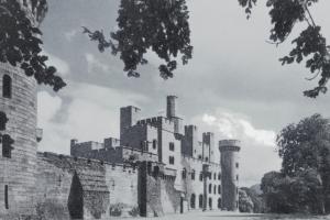 Black and white photo of Penrhyn Castle