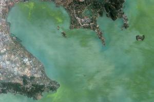 Satellite image showing water and land