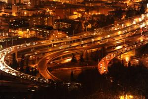  Seatt;e traffic at night seen at a distance