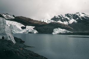 Lake. mountains and ice