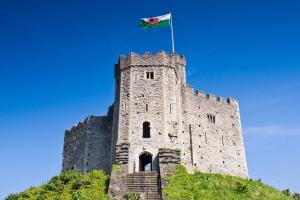 welsh castle with welsh flag