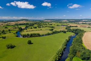 Aerial View Of Green English Farm Fields In Herefordshire