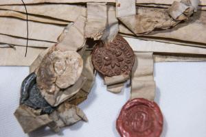 Historic letters with wax stamps. 