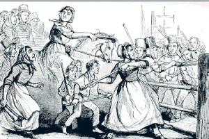 An illustration of Rebeccaites fighting. 