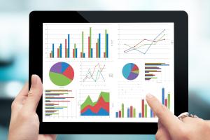 Graphs displayed in a data dashboard on an iPad