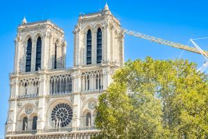  Bell towers of Notre Dame cathedral under construction after the 2019 fire