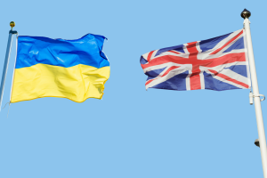 Picture of the Ukrainian and the British flags