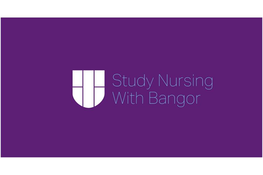 Bangor university logo with writing saying Study nursing With Bangor