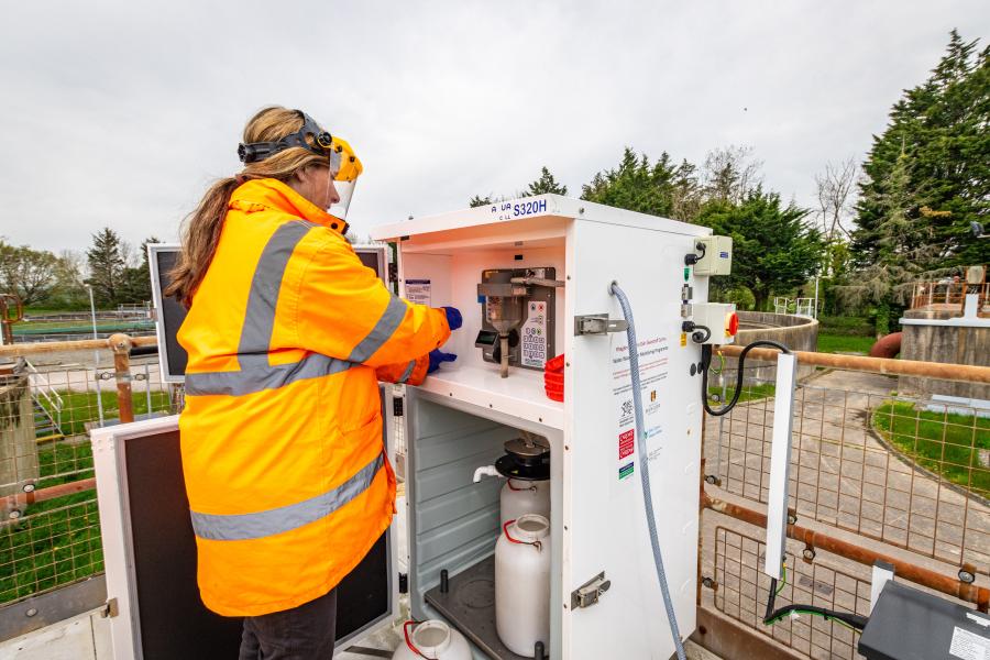 Collecting samples at a waste treatment plant