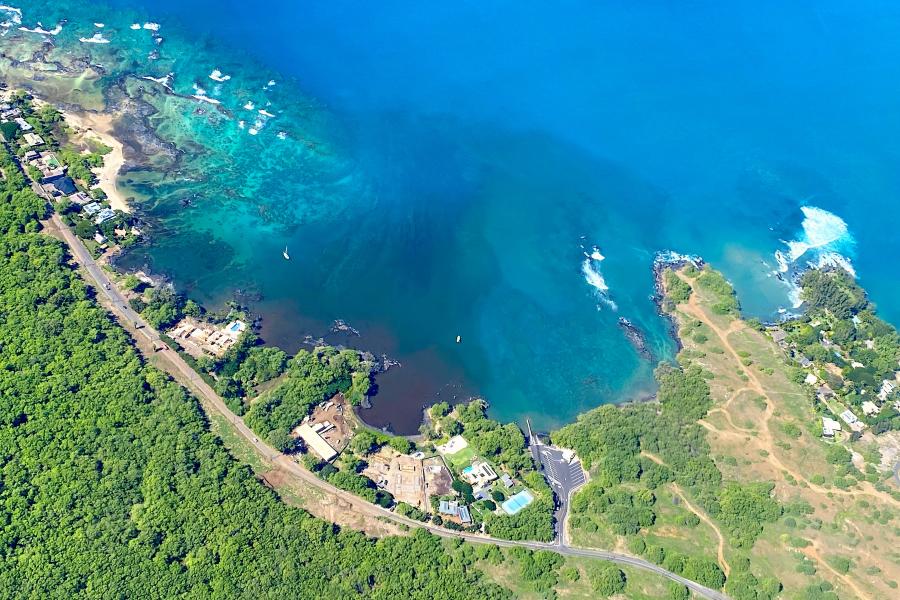 Aerial view of coastline and sea