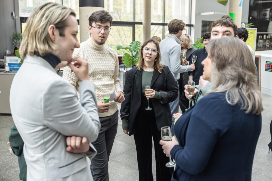 Student teams at the pre-event reception