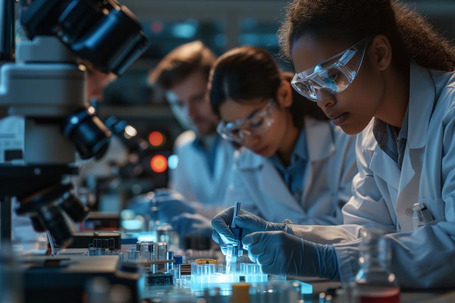 Students working in Biology lab