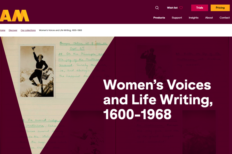 image of home page from Women's voices and life writing site