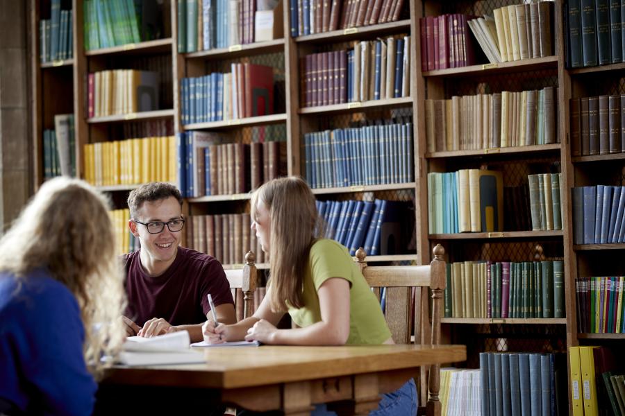 Students working in the library