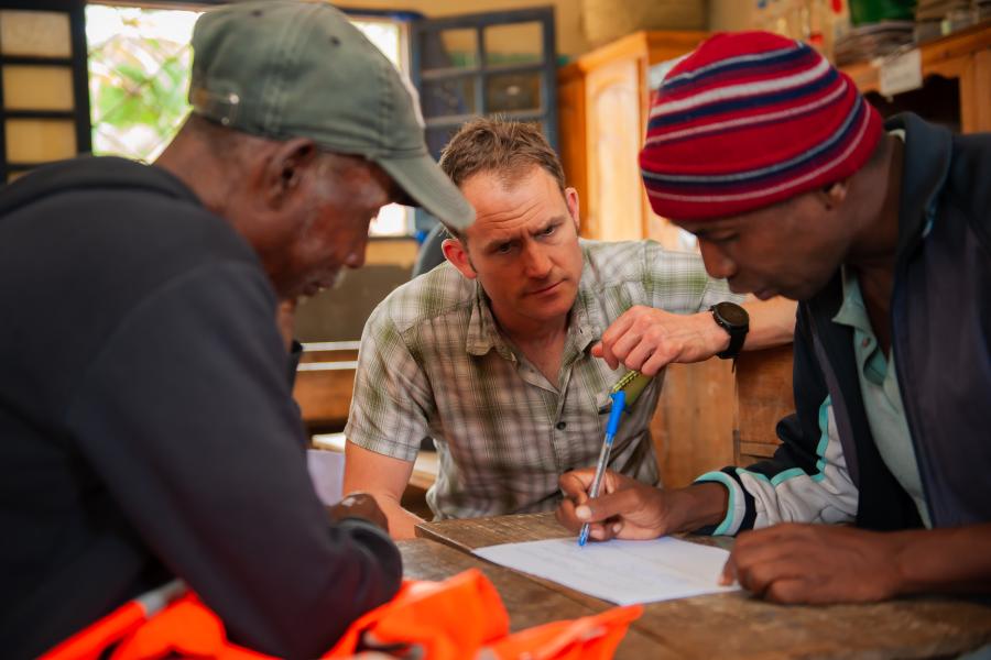 Neal Hockley helping train protected area management staff in methods for collecting socio-economic data in Madagascar.