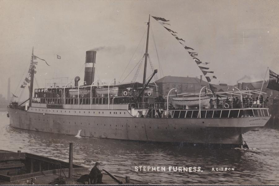 Photo postcard by Gibson featuring the steamer Stephen Furness (1910-1917), cat no. 669301 on www.Shipping-Postcards.com