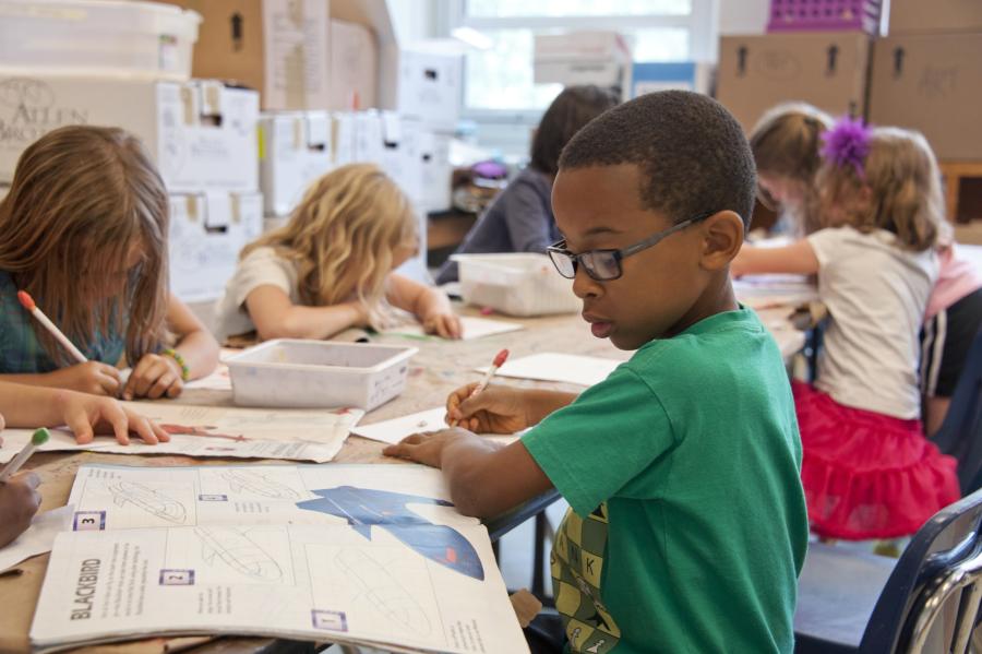 Children working on a project in class