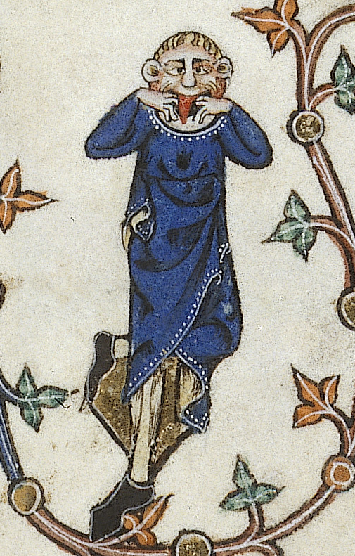 Medieval manuscript showing strange creature pulling his tongue out