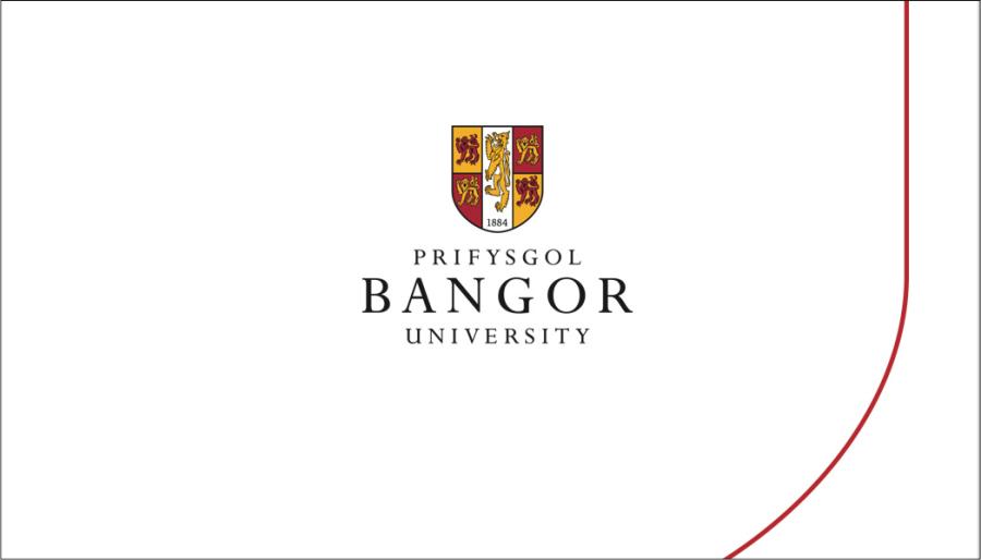 White and red powerpoint template cover with Bangor University logo in the centre