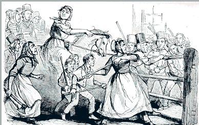 An illustration of Rebeccaites fighting. 