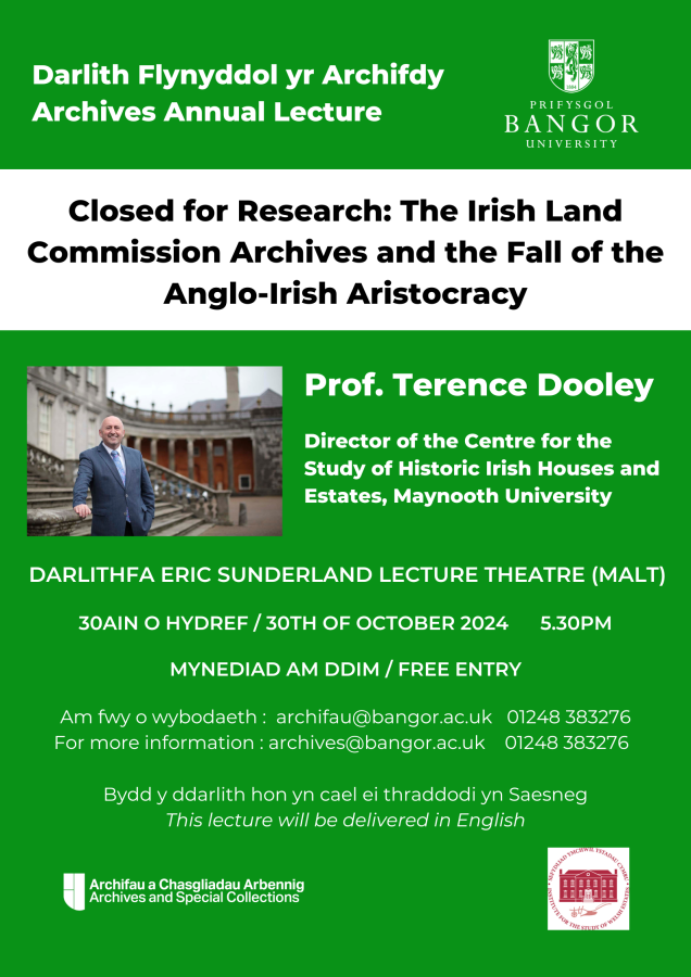 poster promoting the archives Annual Lecture, with all the necessary information, on a green background